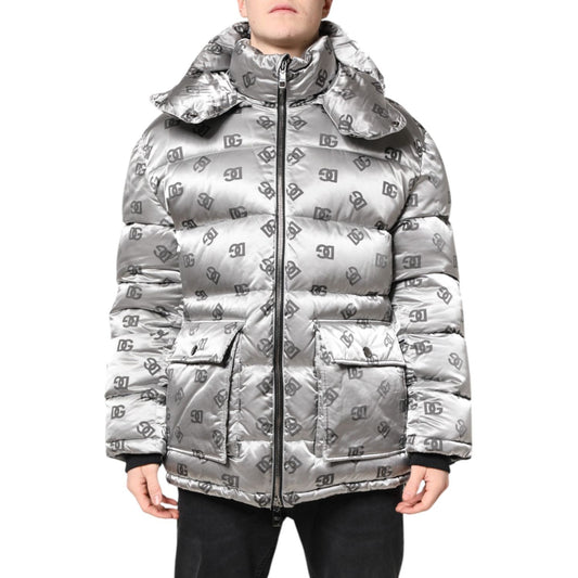Dolce & Gabbana Silver Logo Full Zip Hooded Quilted Jacket JKT41405-56