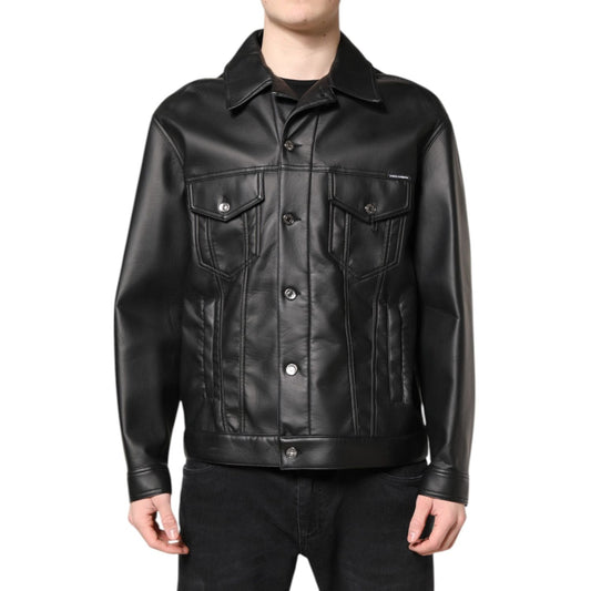Dolce & Gabbana Black Polyester Button Down Biker Jacket JKT41408-52