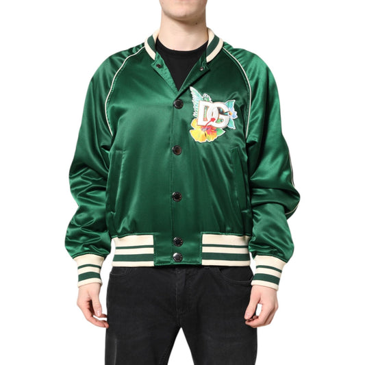 Dolce & Gabbana Green Floral DG Logo Full Zip Bomber Jacket JKT41416-46