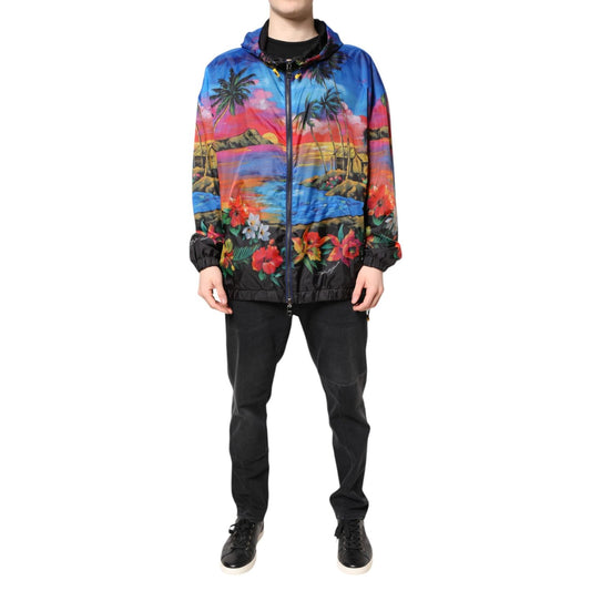 Dolce & Gabbana Multicolor Print Hooded Windbreaker Jacket JKT41418-50