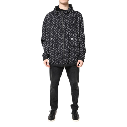 Dolce & Gabbana Black Heart Print Hooded Windbreaker Jacket JKT41420-52