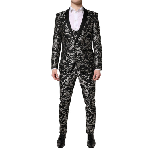 Dolce & Gabbana Black Gray MARTINI Jacquard Men 3 Piece Suit