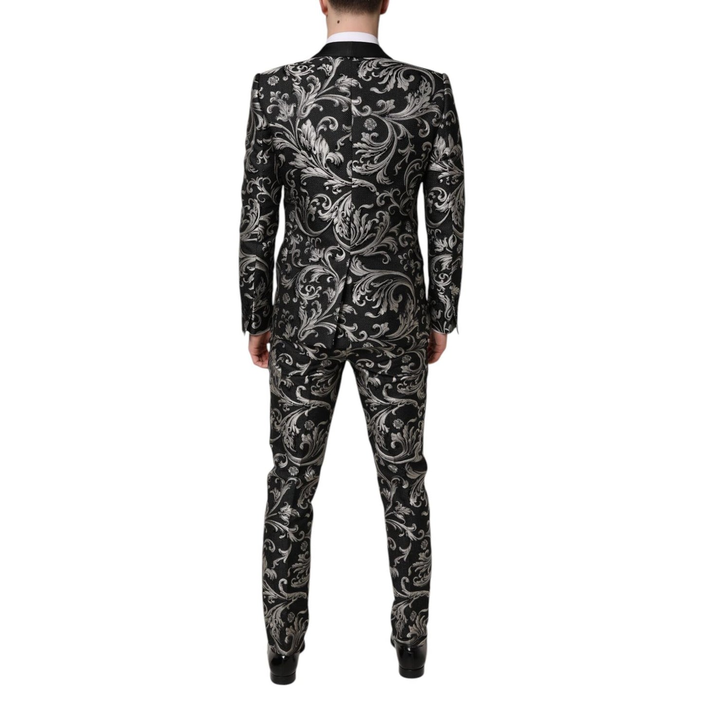Dolce & Gabbana Black Gray MARTINI Jacquard Men 3 Piece Suit