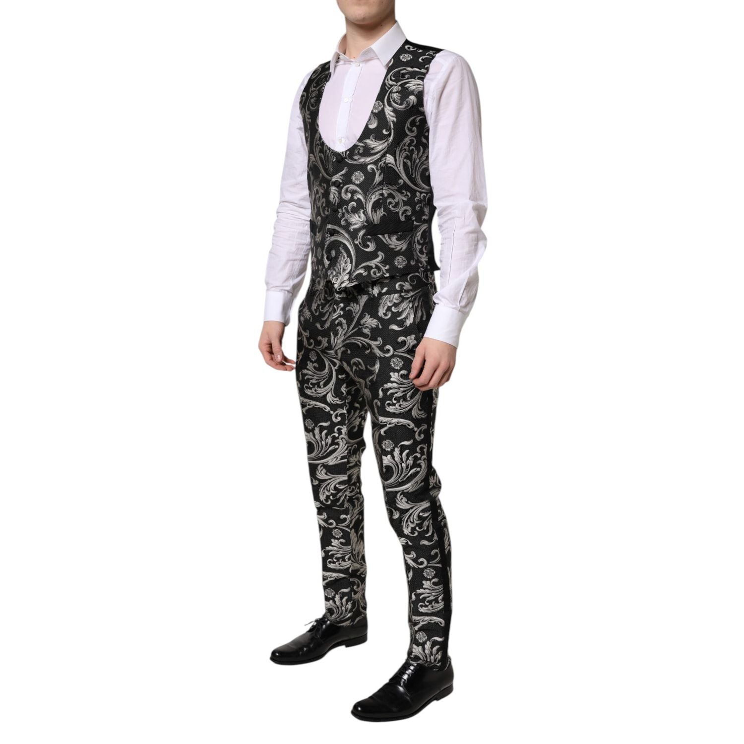 Dolce & Gabbana Black Gray MARTINI Jacquard Men 3 Piece Suit