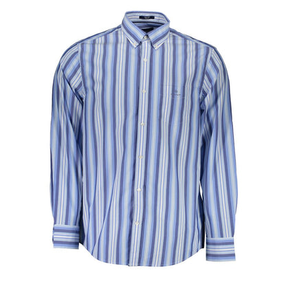 Gant Blue Cotton Men Shirt with stripes, button-down collar, and Gant logo