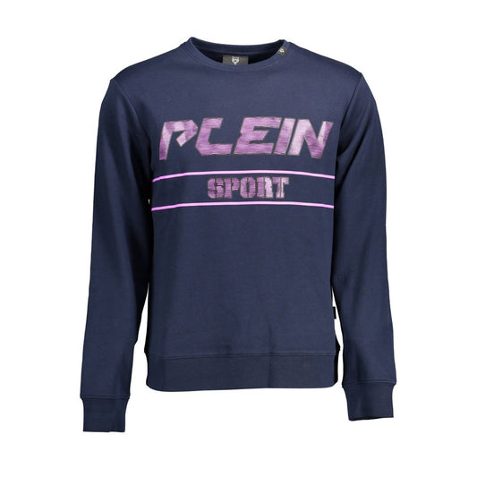 Plein Sport Blue Cotton Men Sweater featuring bold print and contrasting details for a stylish urban look.