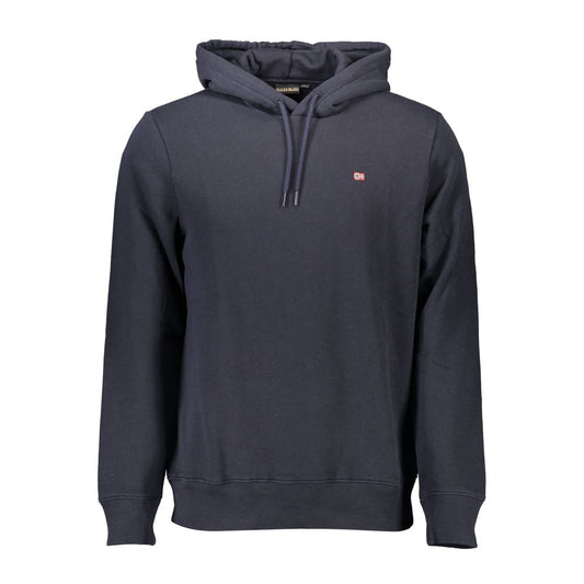 Napapijri Blue Organic Cotton Men Sweater with hoodie and logo applique.