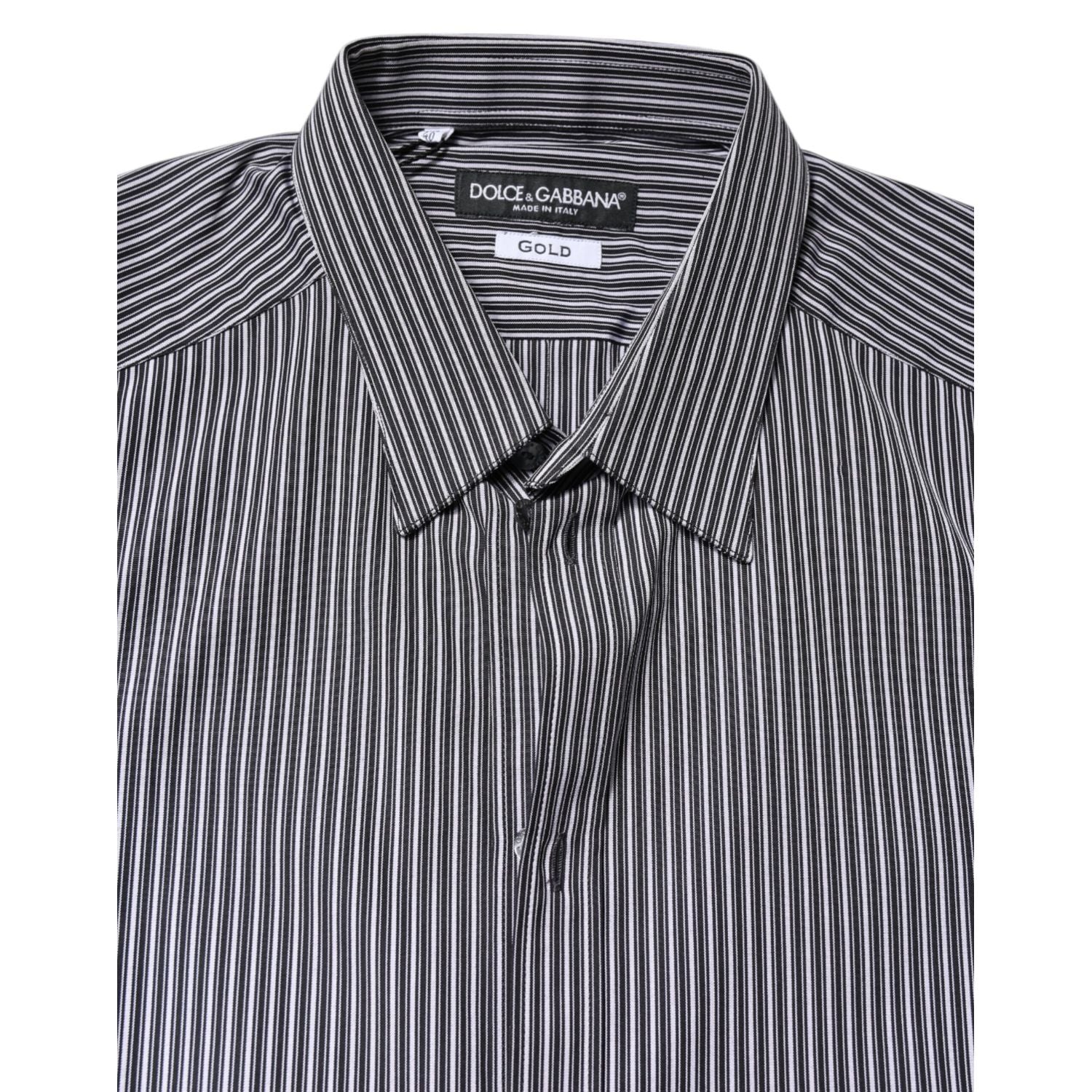 Dolce & Gabbana Black White Striped GOLD Formal Dress Shirt