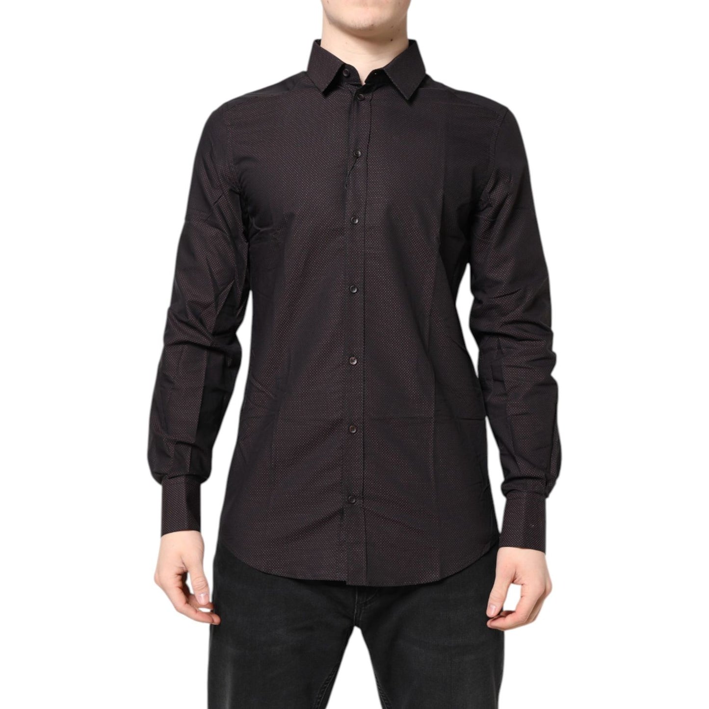 Dolce & Gabbana Maroon Jacquard Cotton GOLD Men Dress Shirt