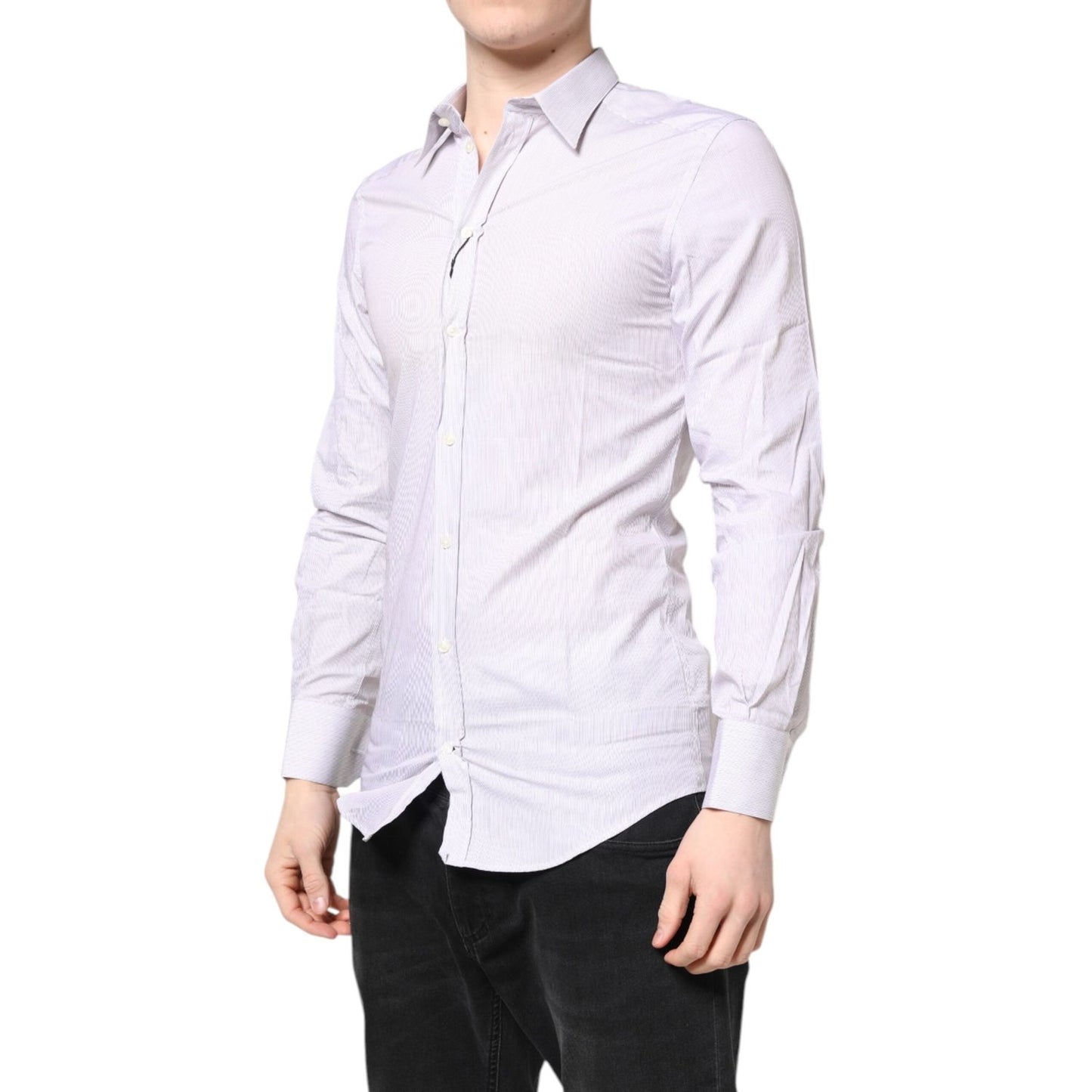 Dolce & Gabbana White Striped Cotton GOLD Long Sleeves Shirt TSH87752-38