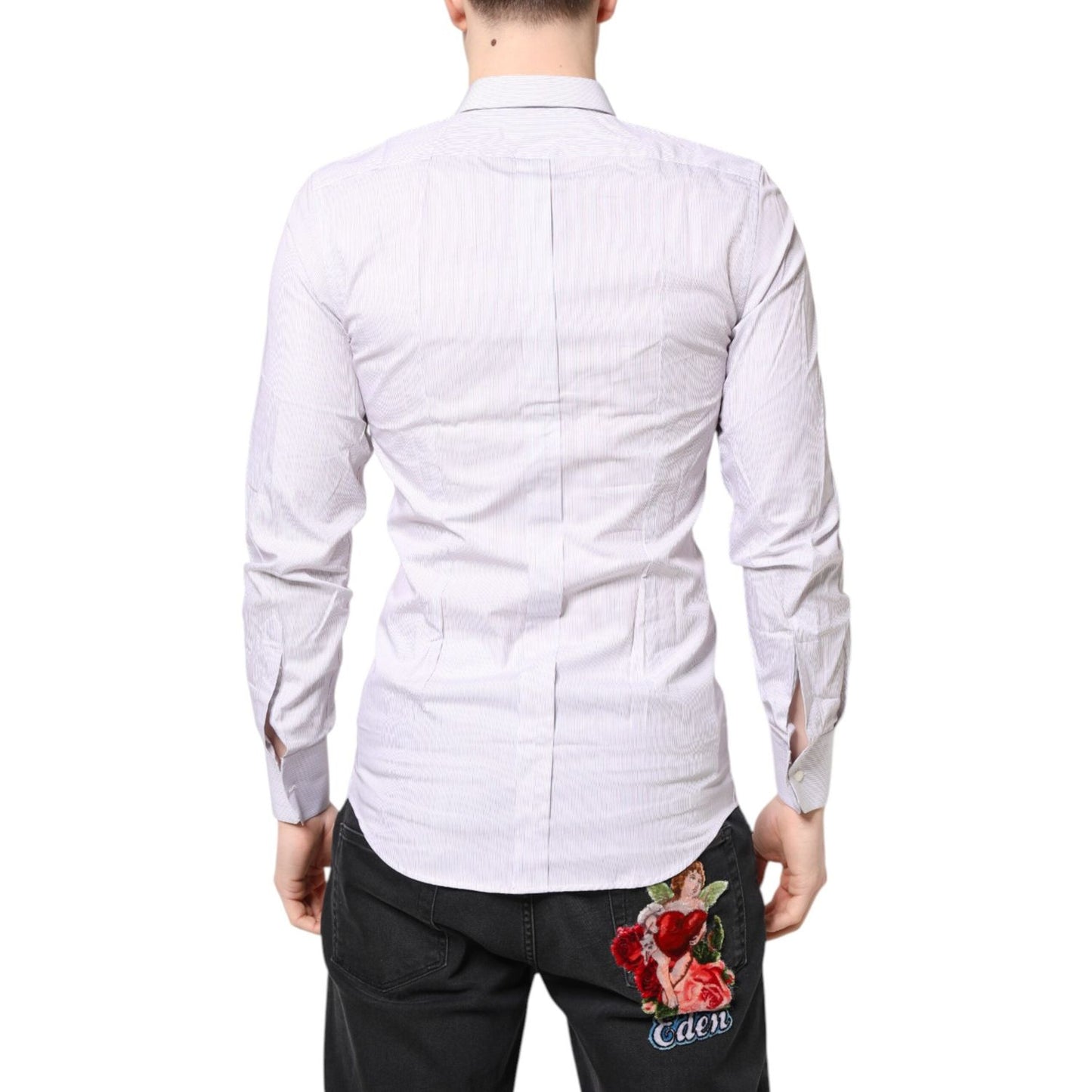 Dolce & Gabbana White Striped Cotton GOLD Long Sleeves Shirt TSH87752-38