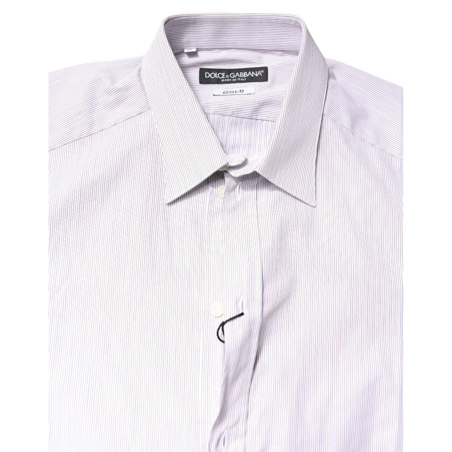 Dolce & Gabbana White Striped Cotton GOLD Long Sleeves Shirt TSH87752-38