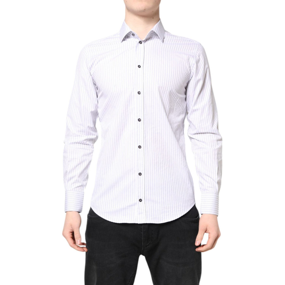 Dolce & Gabbana White Striped Cotton MARTINI Men Dress Shirt TSH87760-38