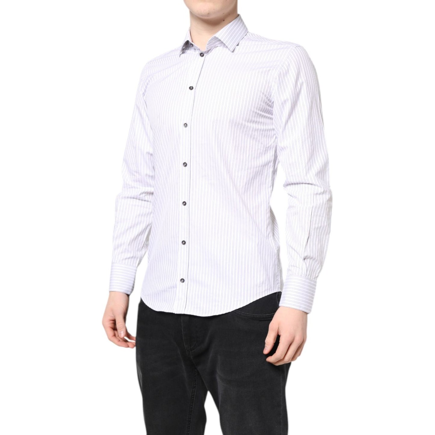 Dolce & Gabbana White Striped Cotton MARTINI Men Dress Shirt TSH87760-38
