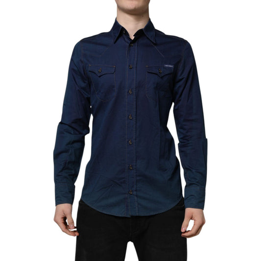 Dolce & Gabbana Blue Cotton GOLD Long Sleeves Casual Shirt TSH87804-39