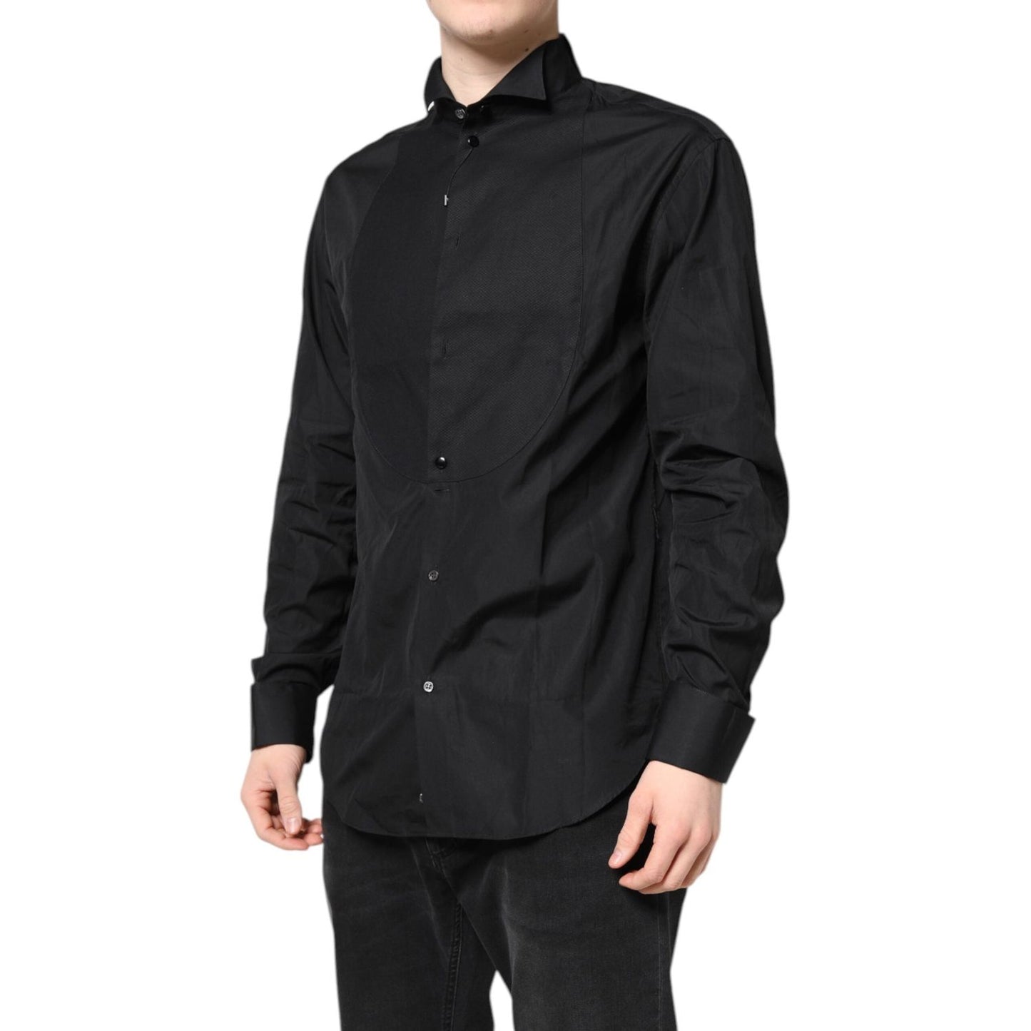 Emporio Armani Black Cotton Long Sleeves Formal Dress Shirt TSH87817-43