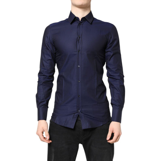 Dolce & Gabbana Blue GOLD Cotton Long Sleeves Men Dress Shirt TSH87821-38
