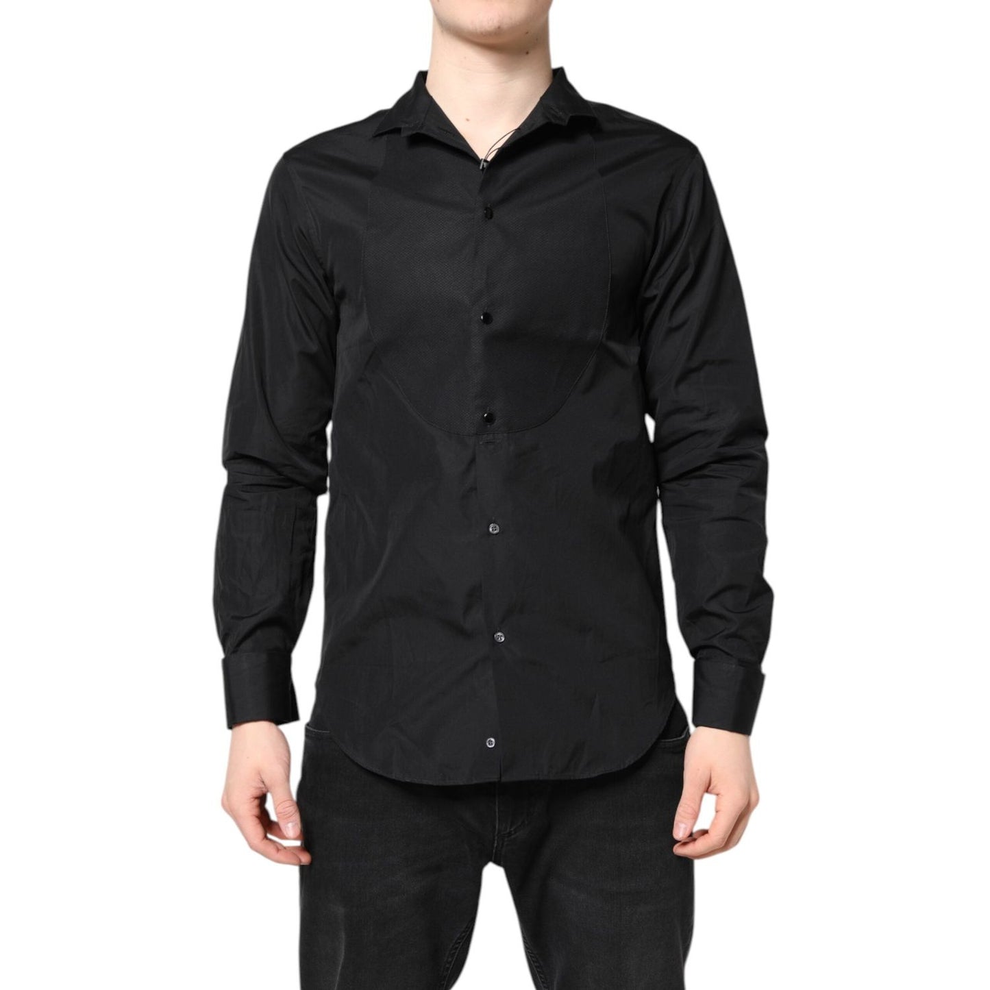 Emporio Armani Black Cotton Long Sleeves Men Formal Dress Shirt TSH87834-41