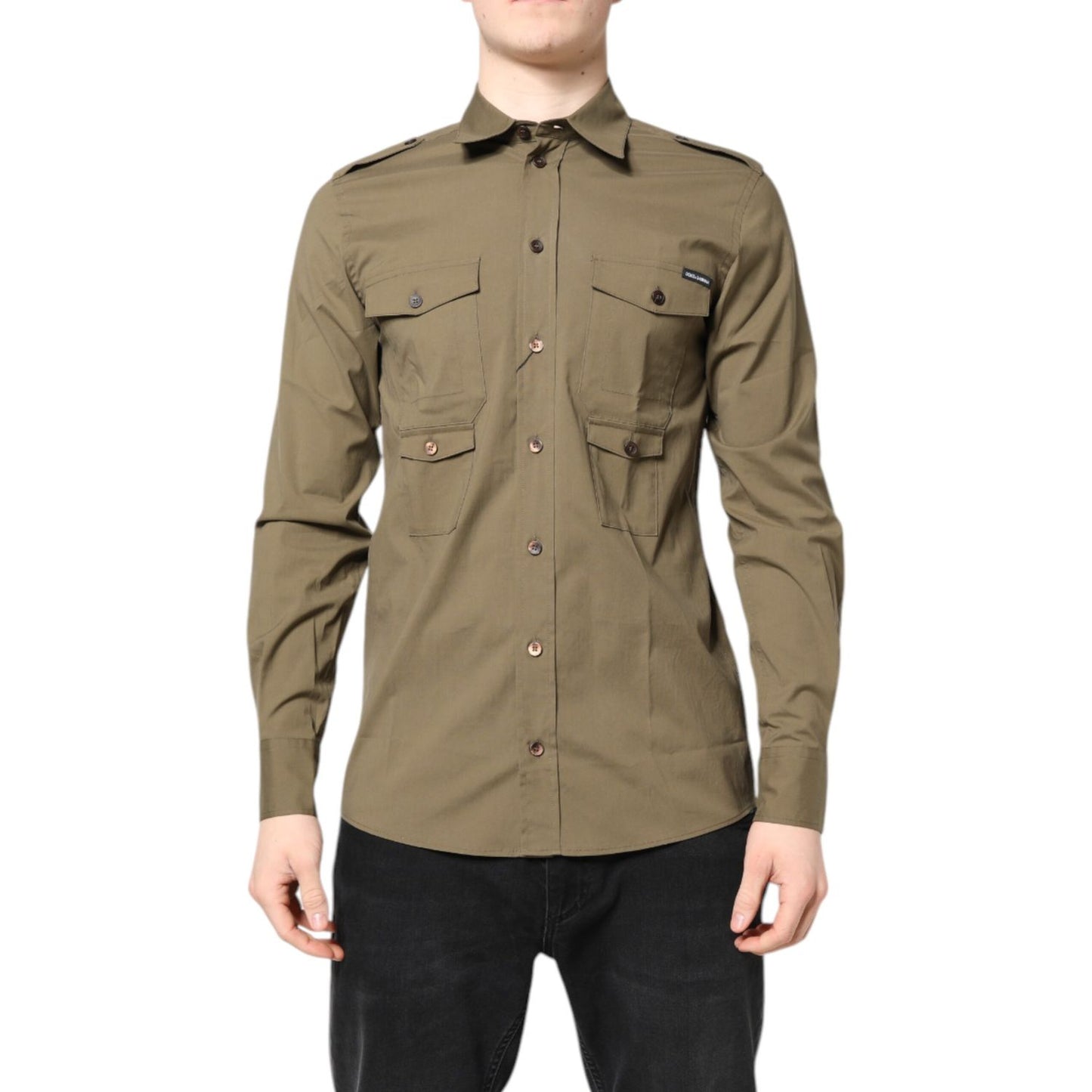 Dolce & Gabbana Brown Cotton Stretch Casual Long Sleeves Shirt