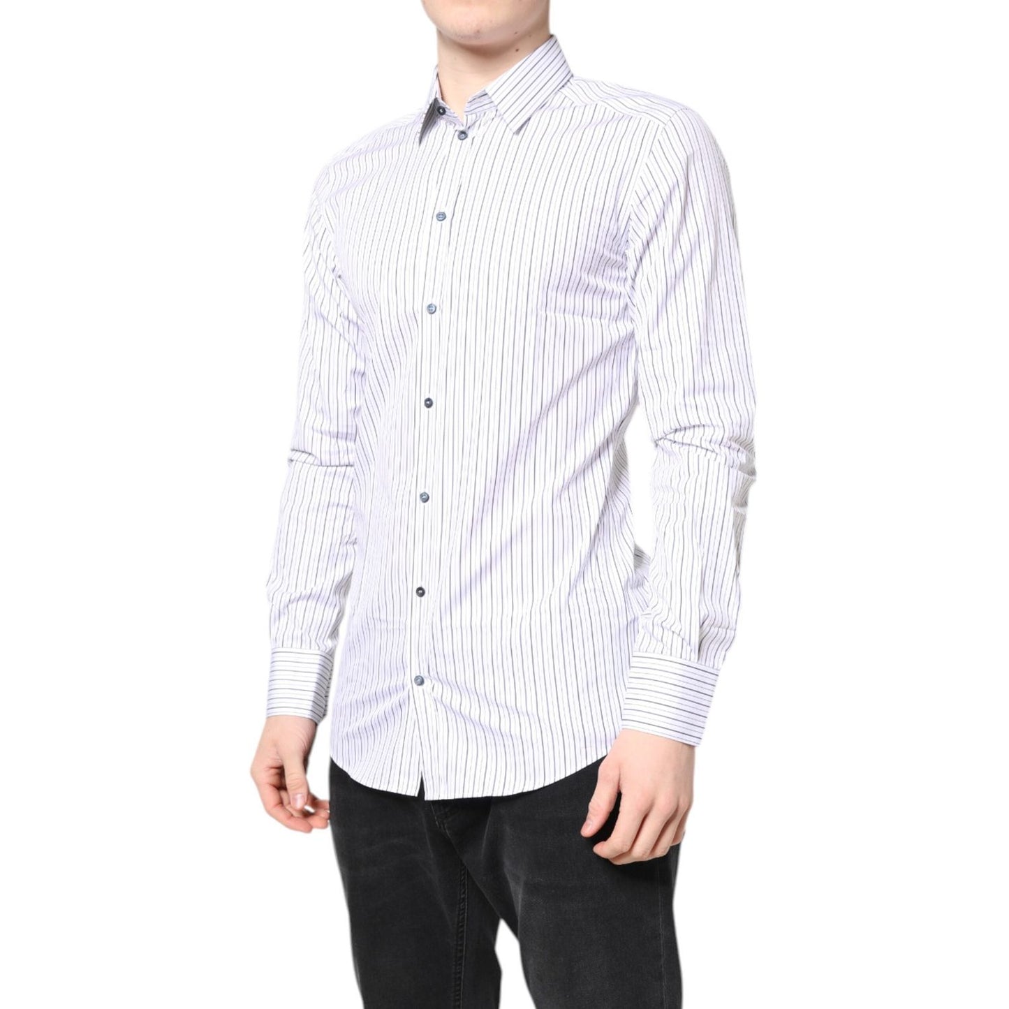 Dolce & Gabbana White Stripes GOLD Cotton Formal Shirt TSH87848-39