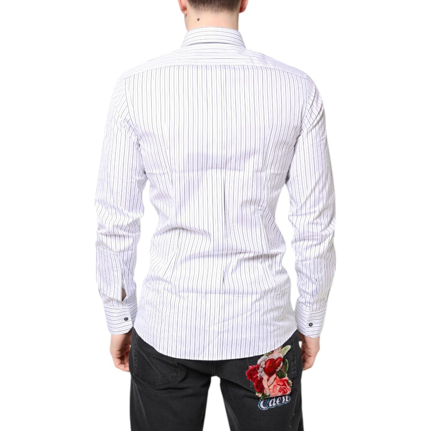 Dolce & Gabbana White Stripes GOLD Cotton Formal Shirt TSH87848-39