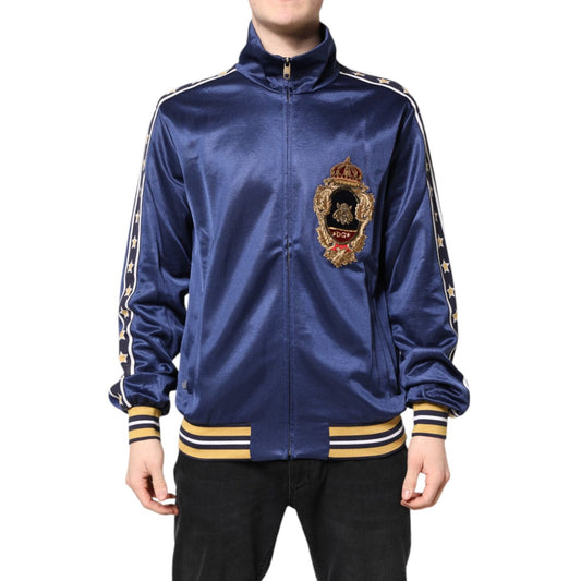 Dolce & Gabbana Blue Nylon Logo Patch Men Bomber Sweater THS90416-52