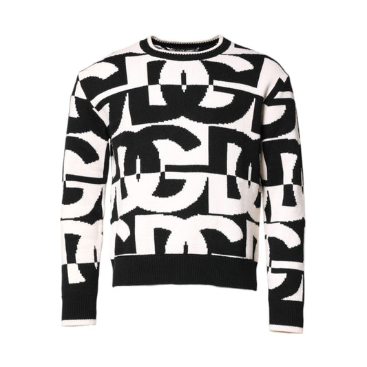 Dolce & Gabbana Black White Knit Logo Print Pullover Sweater TSH90251-48