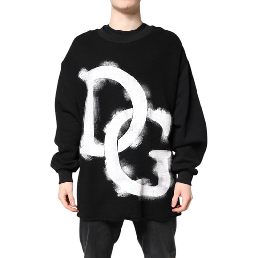 Dolce & Gabbana Black Cotton Logo Print Men Pullover Sweater TSH90306-50