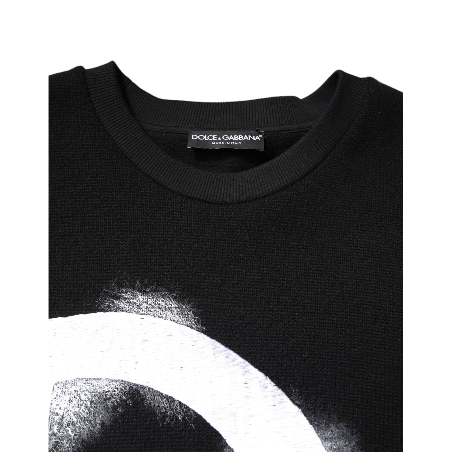 Dolce & Gabbana Black Cotton Logo Print Men Pullover Sweater