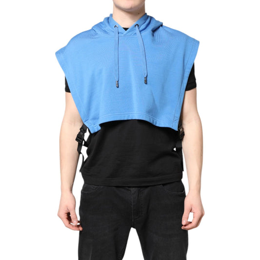 Dolce & Gabbana Blue Cotton Hooded Men Sportswear Vest Sweater 405840003495