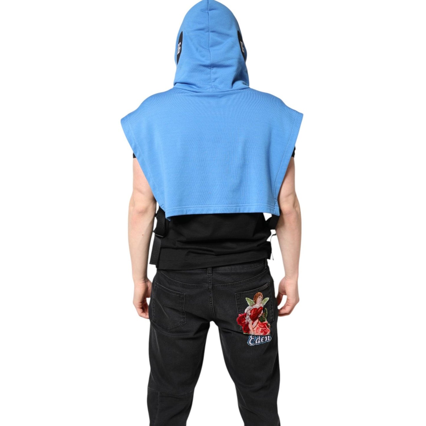 Dolce & Gabbana Blue Cotton Hooded Men Sportswear Vest Sweater 405840003495