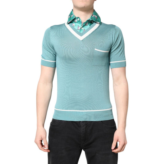 Dolce & Gabbana Green Printed Collared Short Sleeve T-shirt TSH87808-44