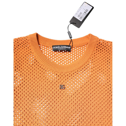 Dolce & Gabbana Orange Cashmere Round Neck Sleeveless T-shirt