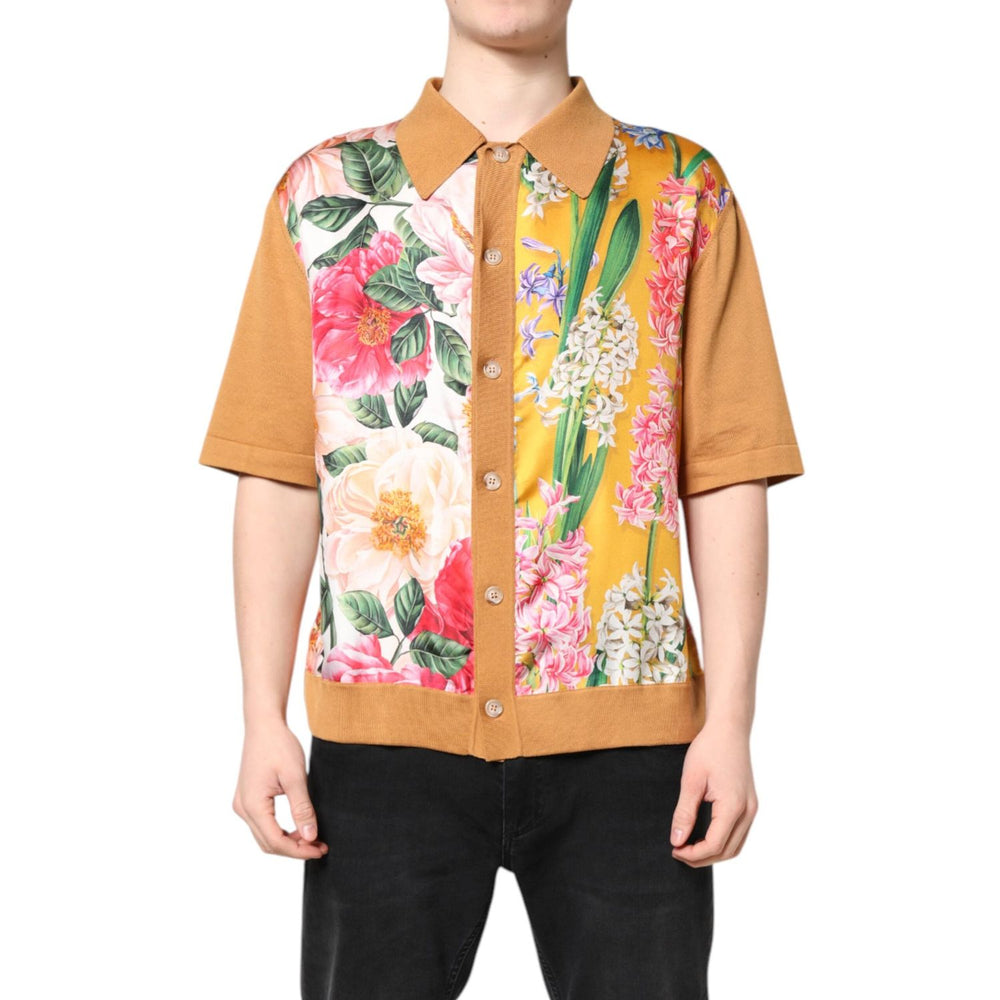 Dolce & Gabbana Brown Floral Collared Short Sleeve T-shirt TSH90329-48