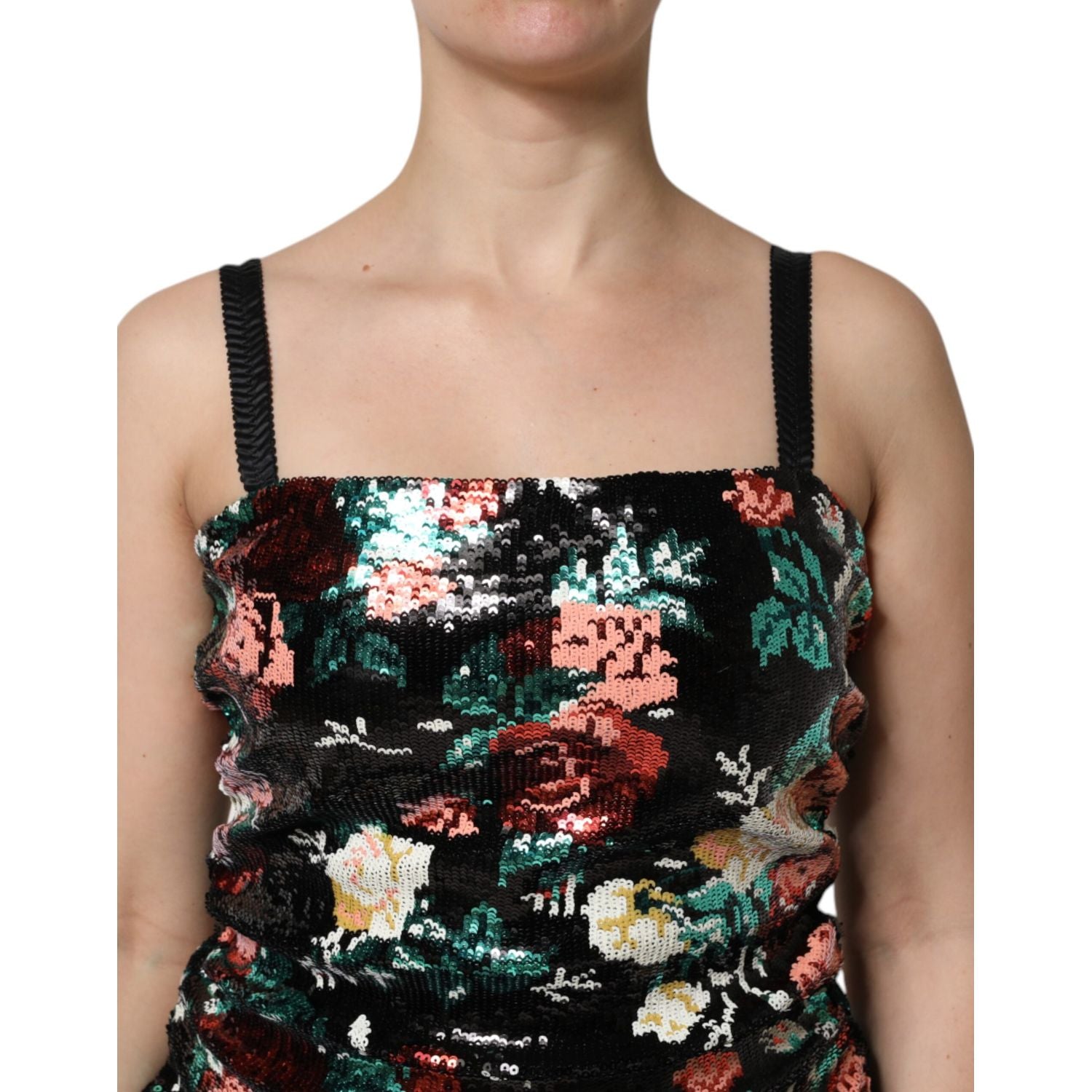Dolce & Gabbana Black Floral Sequin Sleeveless Sheath Dress