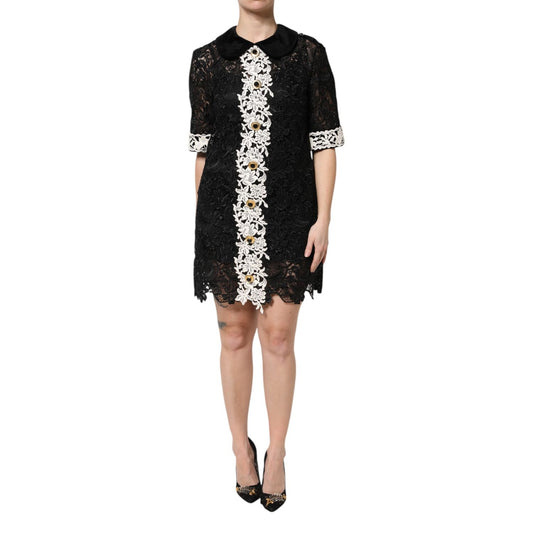 Dolce & Gabbana Black Floral Lace Embellished Mini Dress