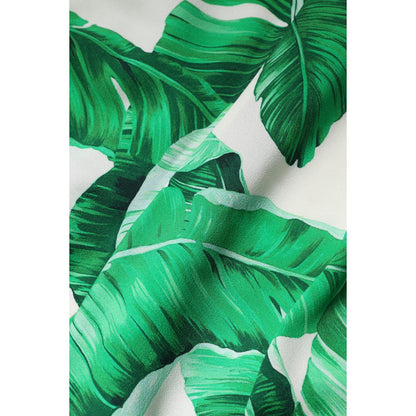 Dolce & Gabbana White Green Leaf High Waist Pants