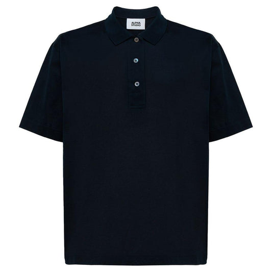 Alpha Studio Blue Cotton Polo Shirt