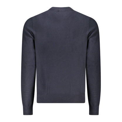 Hugo Boss Blue Cotton Men Sweater, back view showing luxurious cotton and cashmere blend, ideal for modern sophistication.