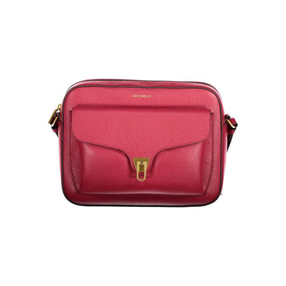 Coccinelle Red Leather Handbag with adjustable shoulder strap, external and internal pockets, zip and rotary closure, and logo