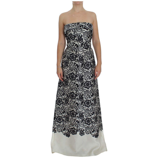 Dolce & Gabbana White Floral Lace Silk Corset Maxi Dress NOC10083-1