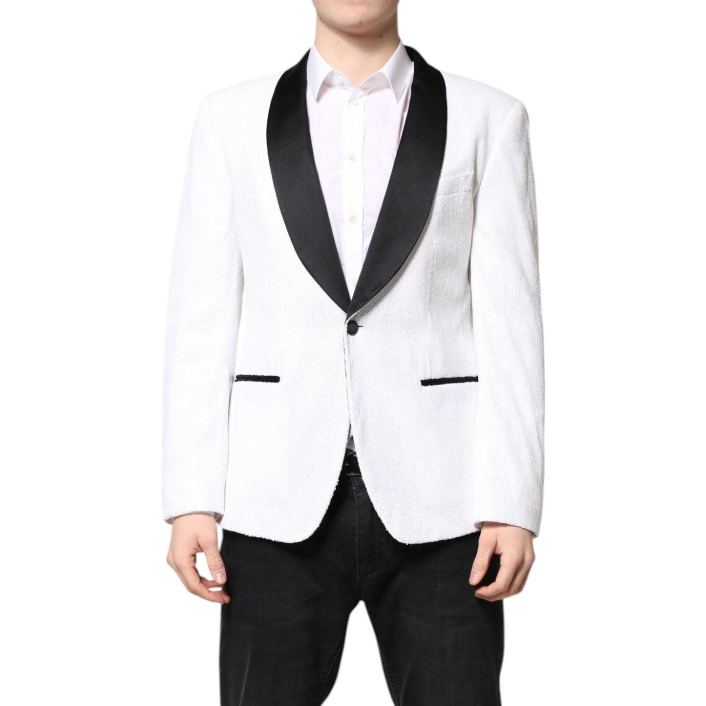 Dolce & Gabbana White Nylon Single Breasted Coat Blazer