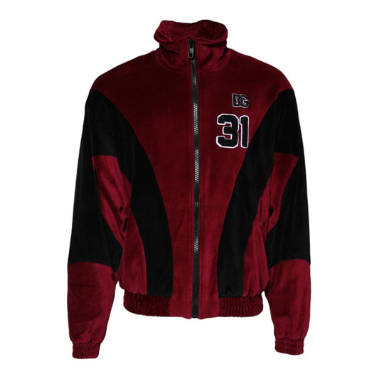 Dolce & Gabbana Red Black Cotton Logo FullZip Bomber Jacket
