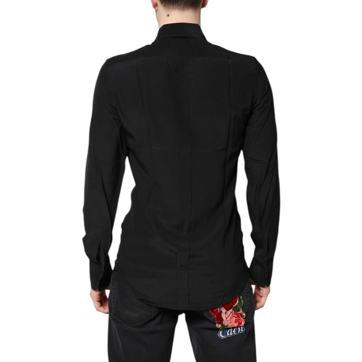 Dolce & Gabbana Black Silk GOLD Long Sleeves Dress Shirt