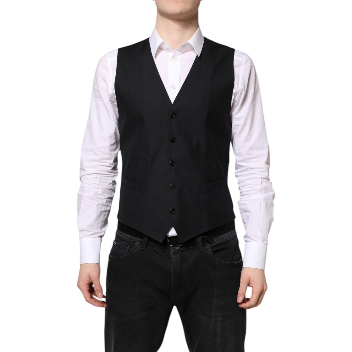 Dolce & Gabbana Black Wool Waistcoat Dress Formal Vest