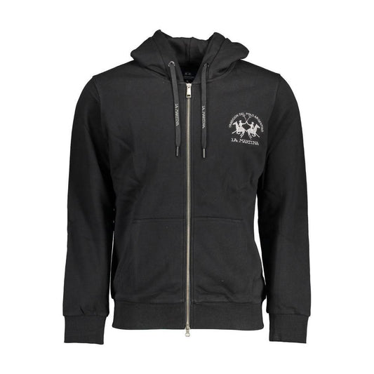 La Martina Black Cotton Men Sweater LA-17033-S