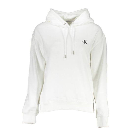 Calvin Klein White Cotton Women Sweater with hood and logo embroidery, showcasing a stylish and cozy design for off-duty casual looks.
