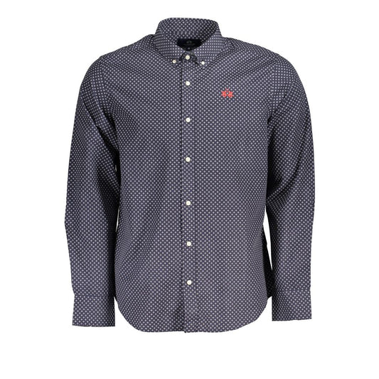 La Martina Blue Button-Down Cotton Shirt with Embroidery LA-27118-S