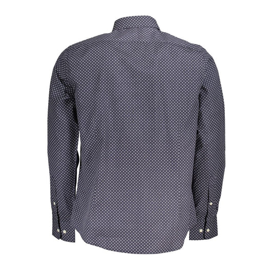 La Martina Blue Button-Down Cotton Shirt with Embroidery LA-27118-S