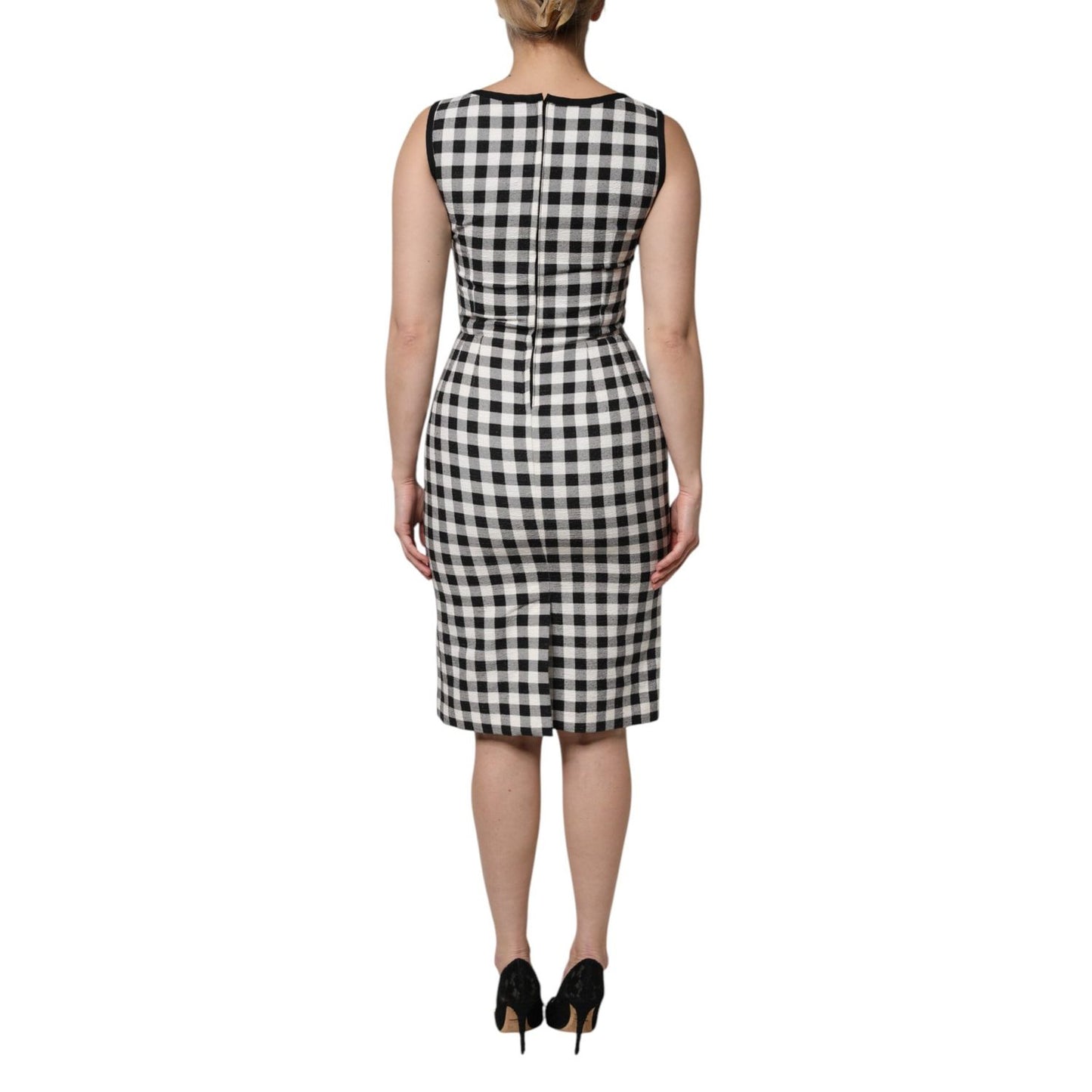 Dolce & Gabbana White Black Checkered Sleeveless Sheath Dress